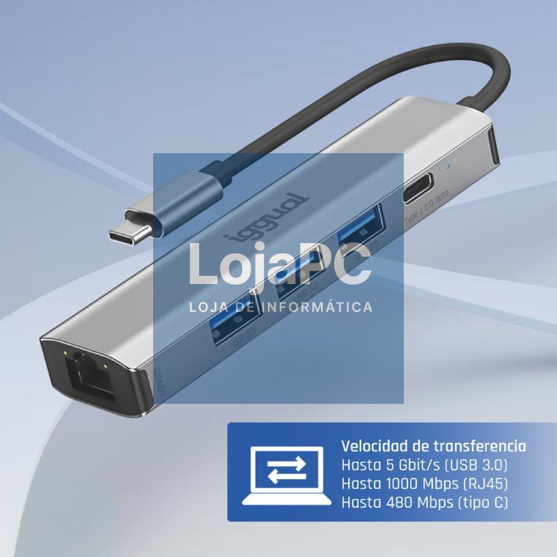 iggual Hub tipo C 5 puertos 3xUSB + RJ45 + tipo C — imagem 5