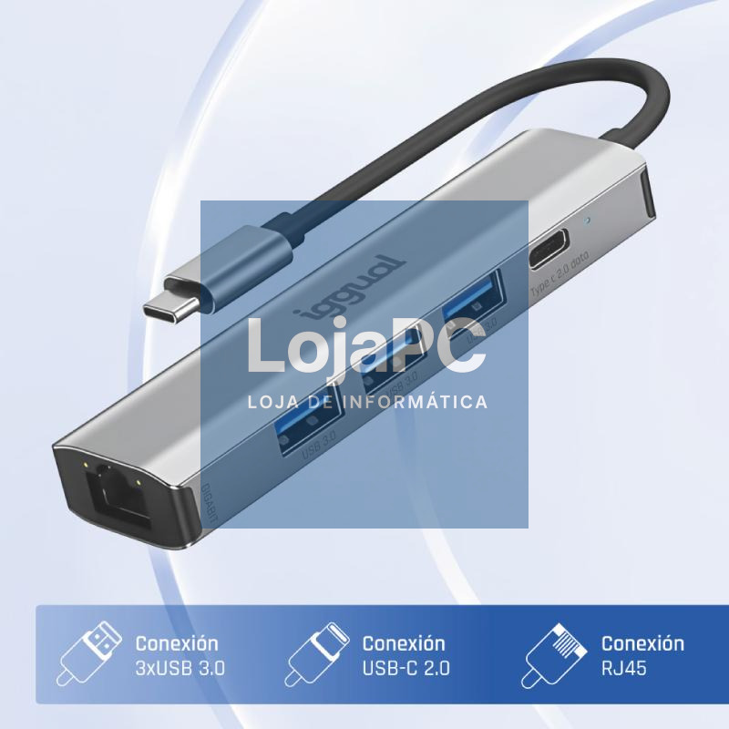 iggual Hub tipo C 5 puertos 3xUSB + RJ45 + tipo C — imagem 3
