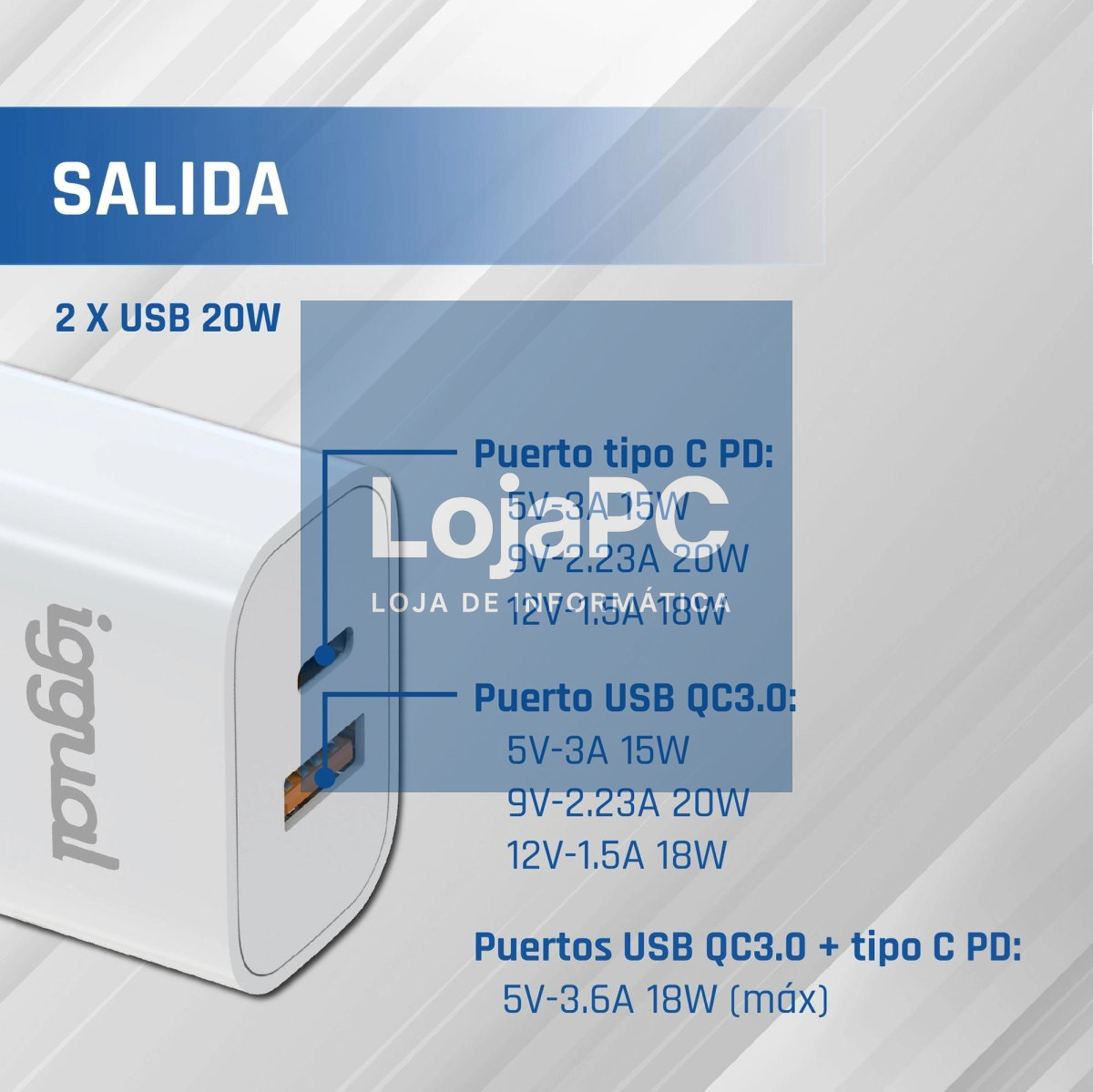 iggual Cargador doble USB QC3.0 + tipo C PD 20W — imagem 3