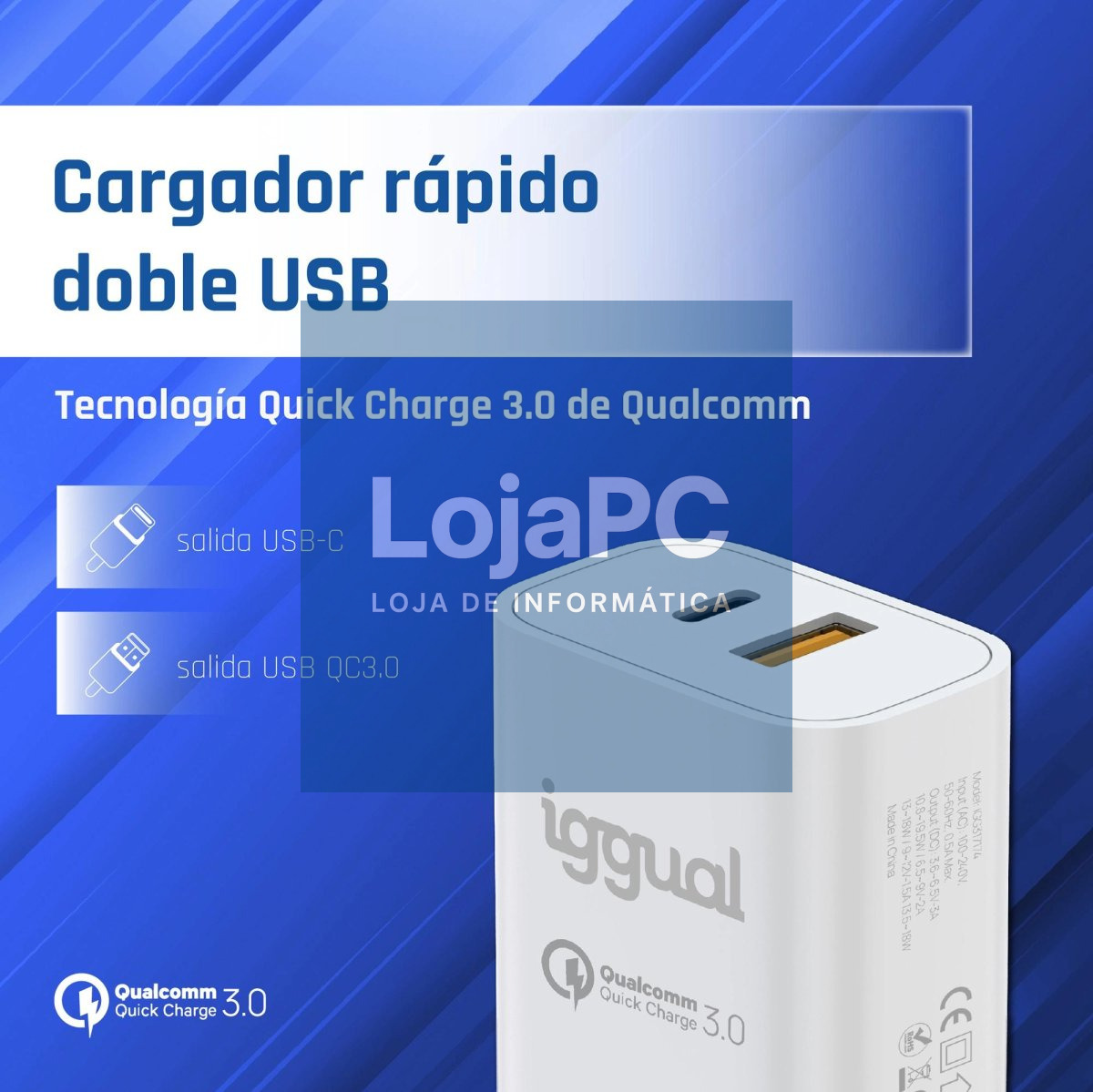 iggual Cargador doble USB QC3.0 + tipo C PD 20W — imagem 2