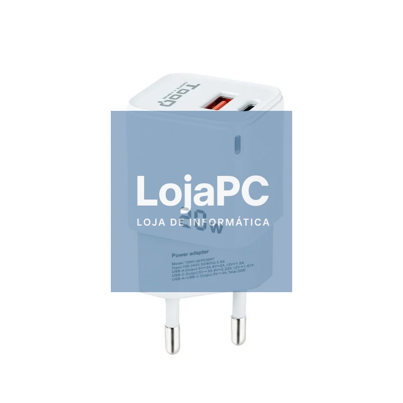 Tooq Cargador pared USB-C/PD+USB-A/QC 20W
