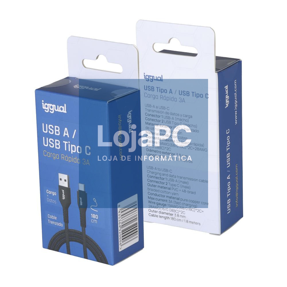 iggual Cable USB-A a tipo C 3A 180 cm trenzado — imagem 3