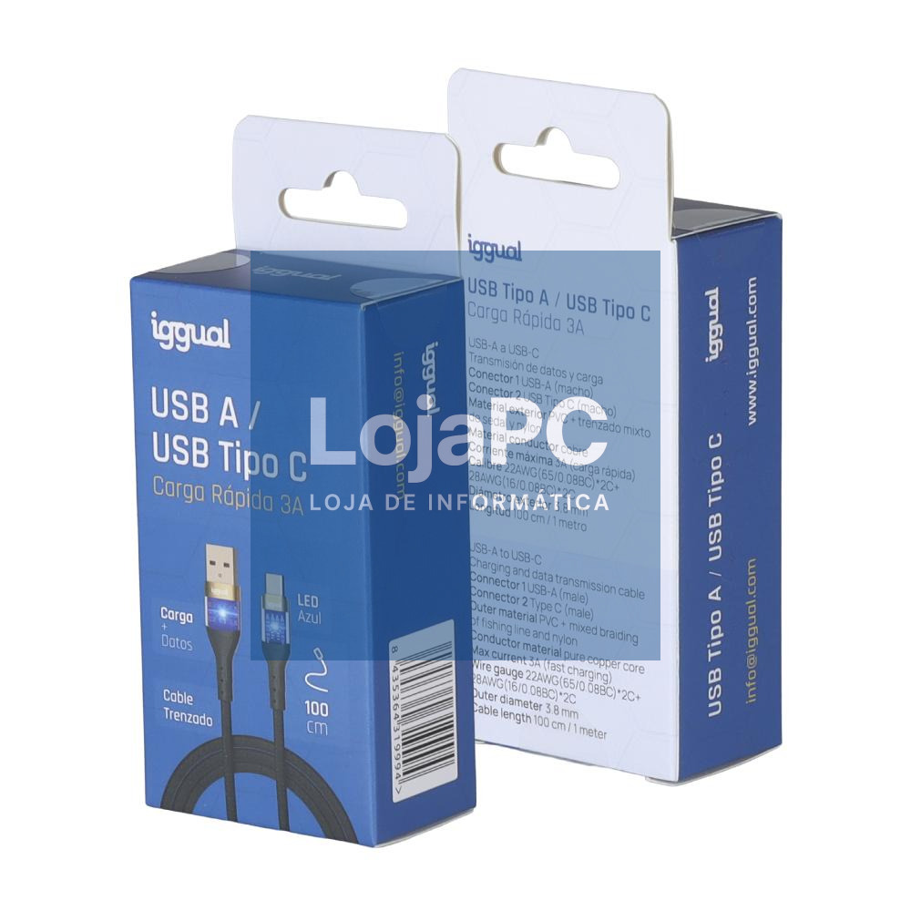 iggual Cable USB-A a tipo C 3A 100 cm trenzado LED — imagem 3