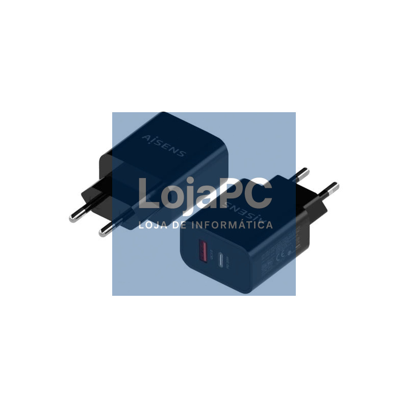 Aisens Cargador 20W USB-C PD3.0 USB-A QC3.0 Negro