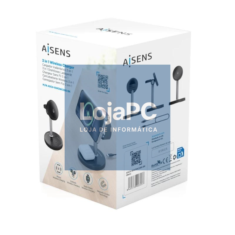 Aisens Cargador Inalámbrico USBC 15W 3 en 1 Negro — imagem 3