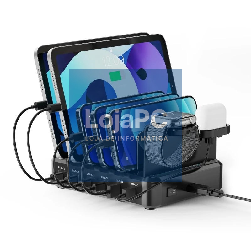 EWENT estación de carga 6 USB 130w Reloj-Auric