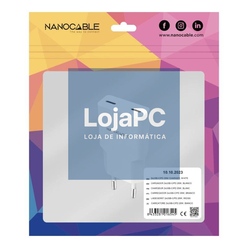 Nanocable Cargador 2xUSB-C/PD 20W Blanco — imagem 3