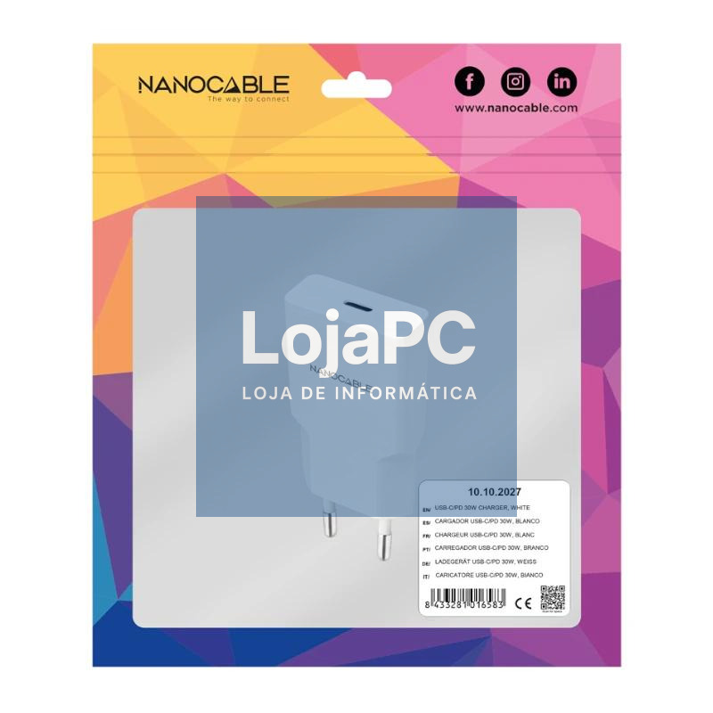 Nanocable Cargador USB-C/PD 30W Blanco — imagem 3