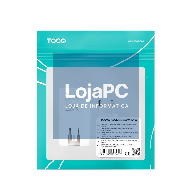 Tooq Cargador pared GAN USB-C/PD + USB-A/QC 65W — imagem 3