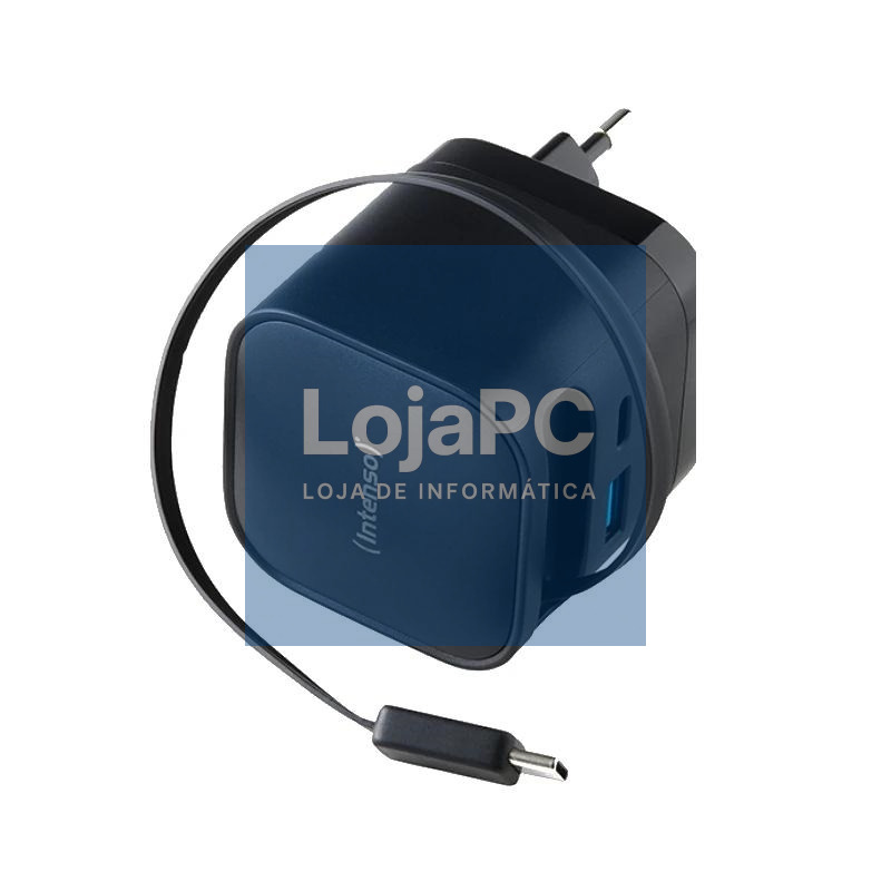 Intenso Cargador GaN W65ACIC retráctil Negro