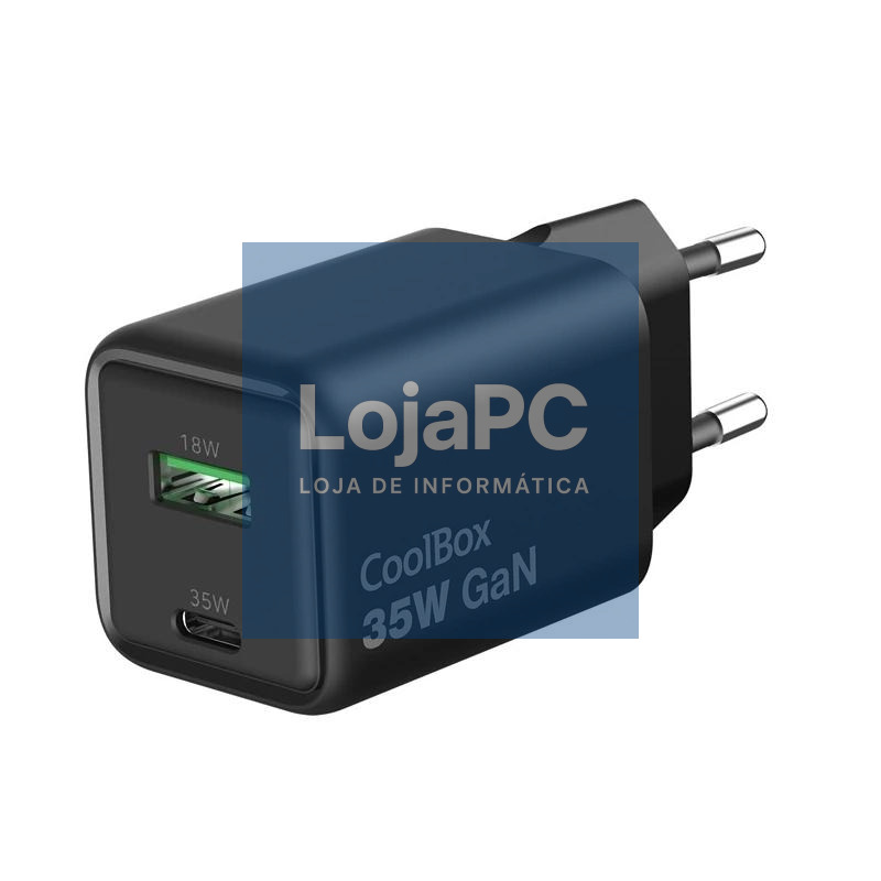 COOLBOX Cargador Gan 35W USB-A/USB-C Pared Negro