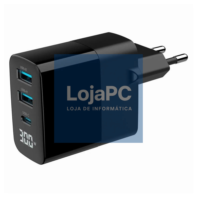 Gembird Cargador rápido3 USB GaN, 30 W LCD