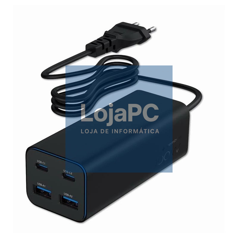 Gembird Cargador rápido USB GaN PD 4 puertos 100 W