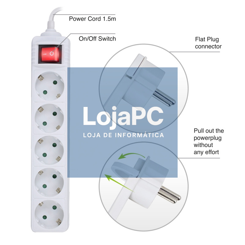 EWENT EW3955 Regleta 5 Tomas / 1 interruptor 1.5m — imagem 5