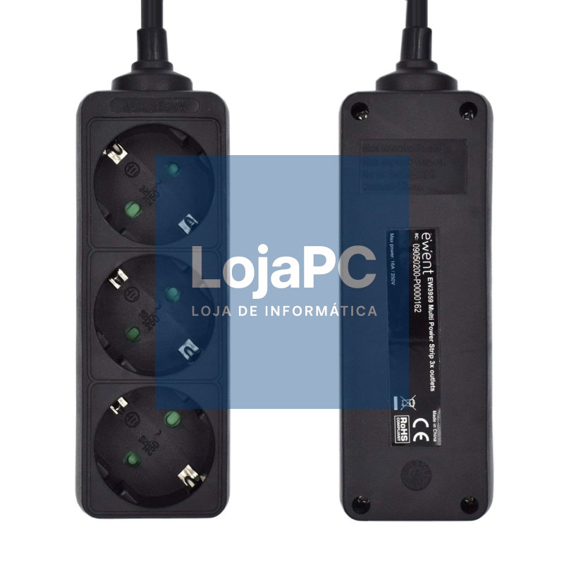 Ewent Ew3959 Regleta 3 tomas Negro — imagem 3