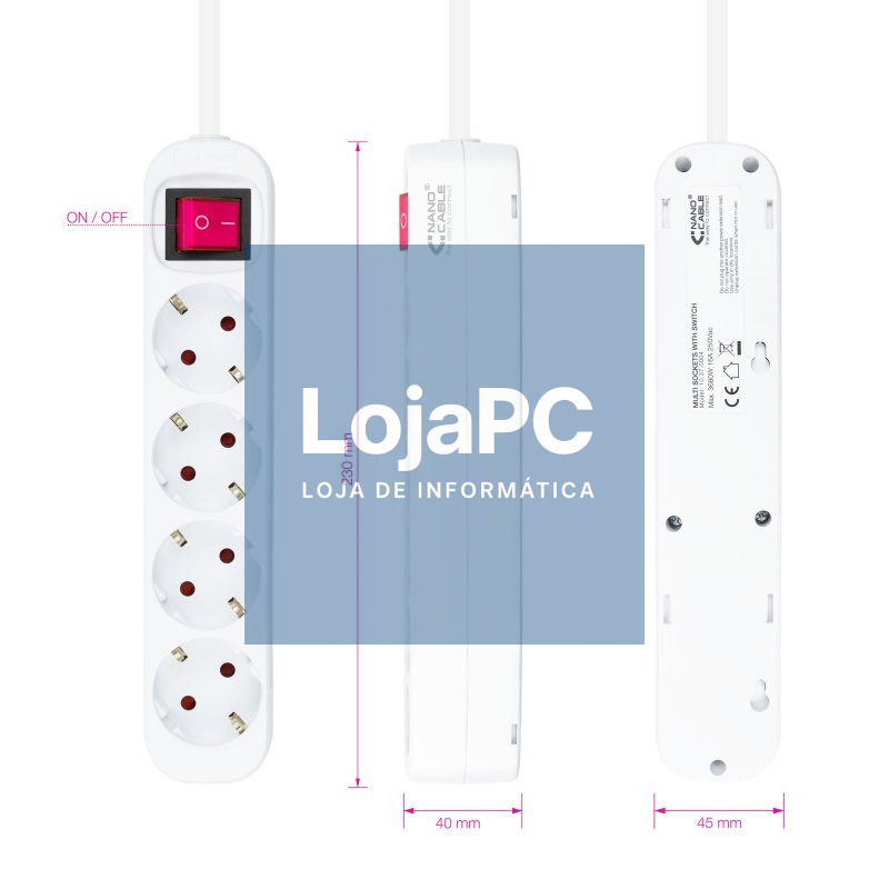Nanocable Regleta 4 tomas con interruptor Blanca — imagem 2