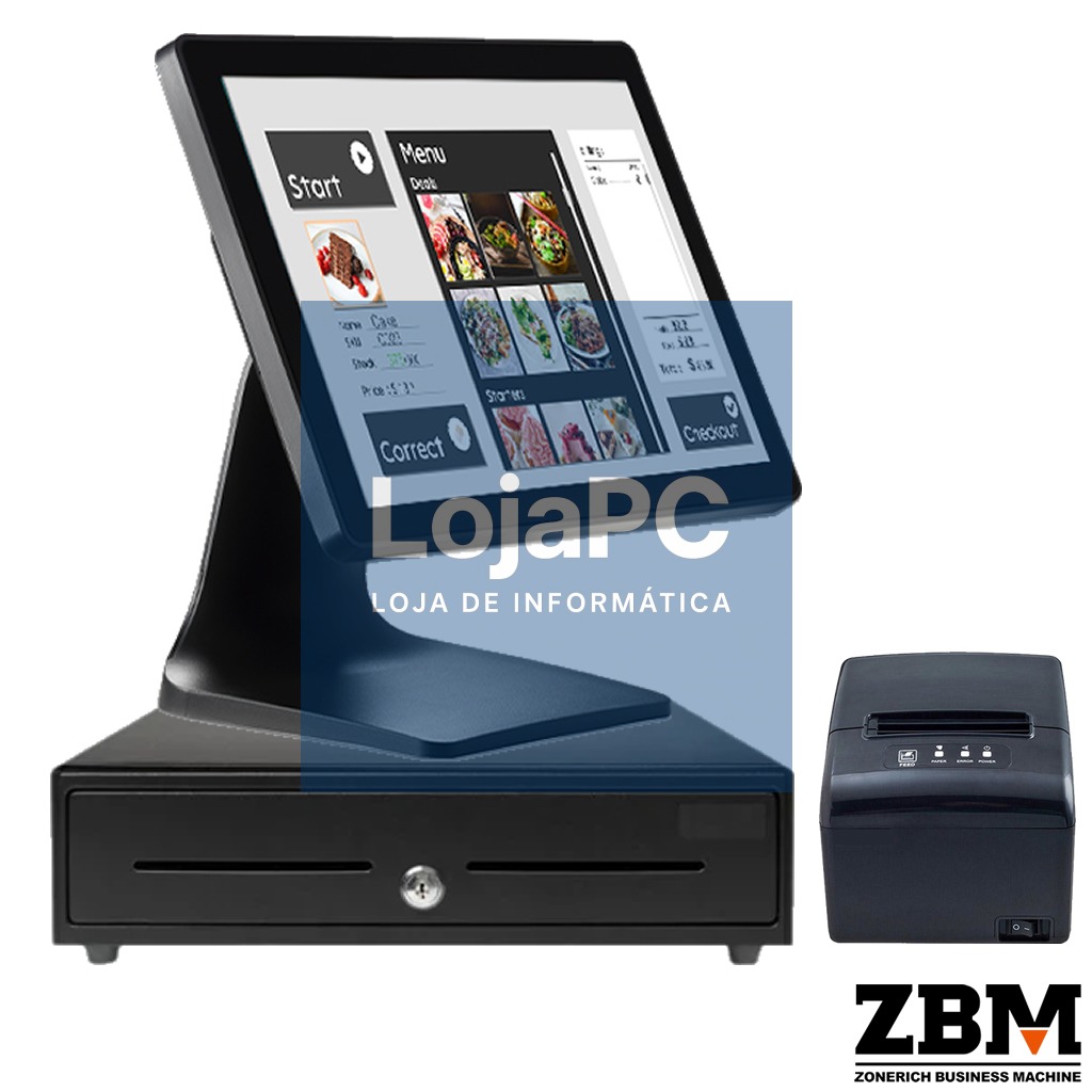 Pack - POS ZQ-T8350 Intel J6412 / DDR4 8GB / SSD 120GB / Touch 15" / Impressora Térmica S260M / Gaveta Dinheiro C410F / W11 PRO