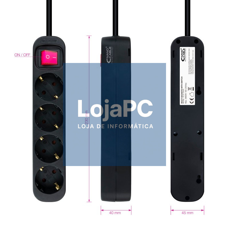 Nanocable Regleta 4 tomas con interruptor Negro — imagem 3