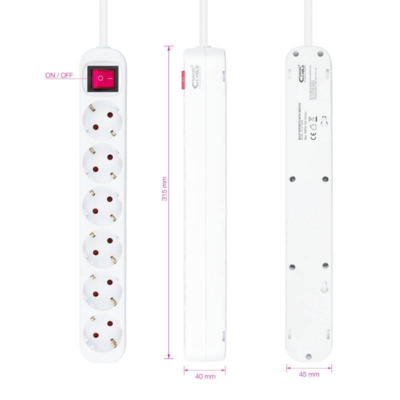 Nanocable Regleta 6 tomas con interruptor Blanca — imagem 3