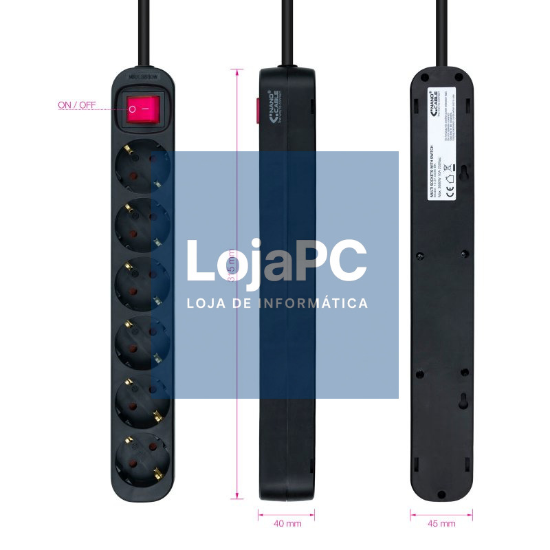 Nanocable Regleta 6 tomas con interruptor Negro — imagem 2