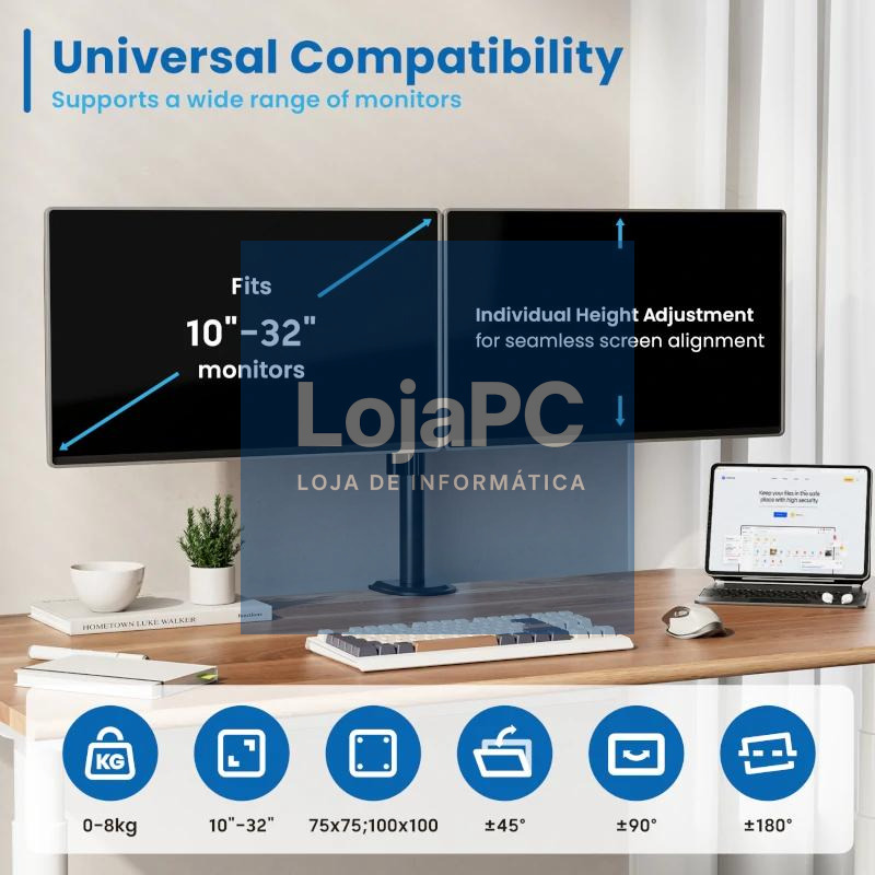 EWENT EW1512 Soporte mesa 2 monitor 13-32" — imagem 2