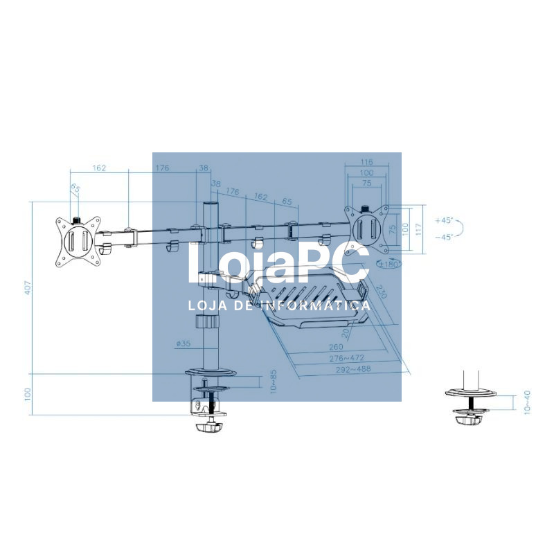 Tooq DB1202TN-B Soporte mesa 2 pantallas+ portatil — imagem 5