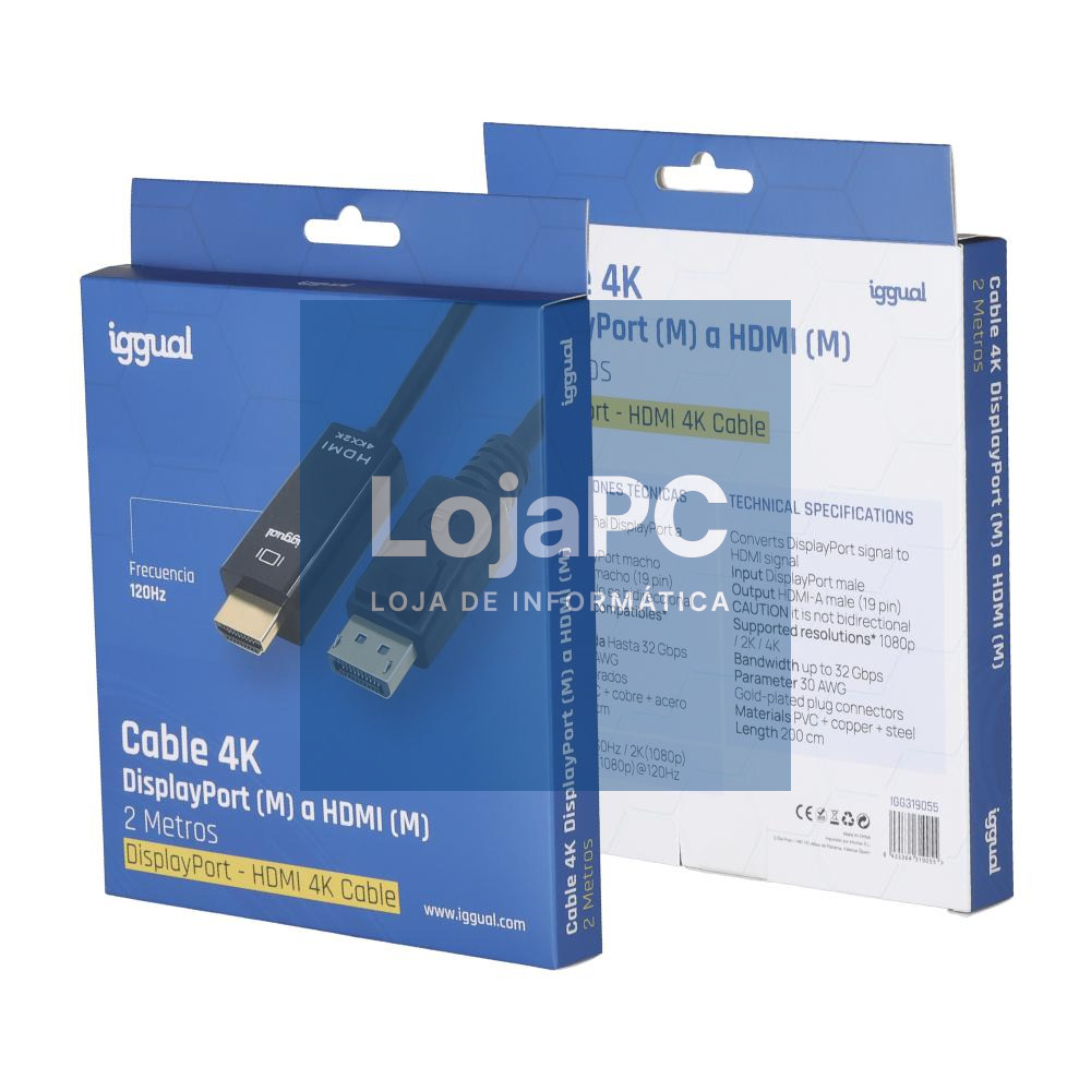 iggual Cable DisplayPort (M) a HDMI (M) 4K 2metros — imagem 3