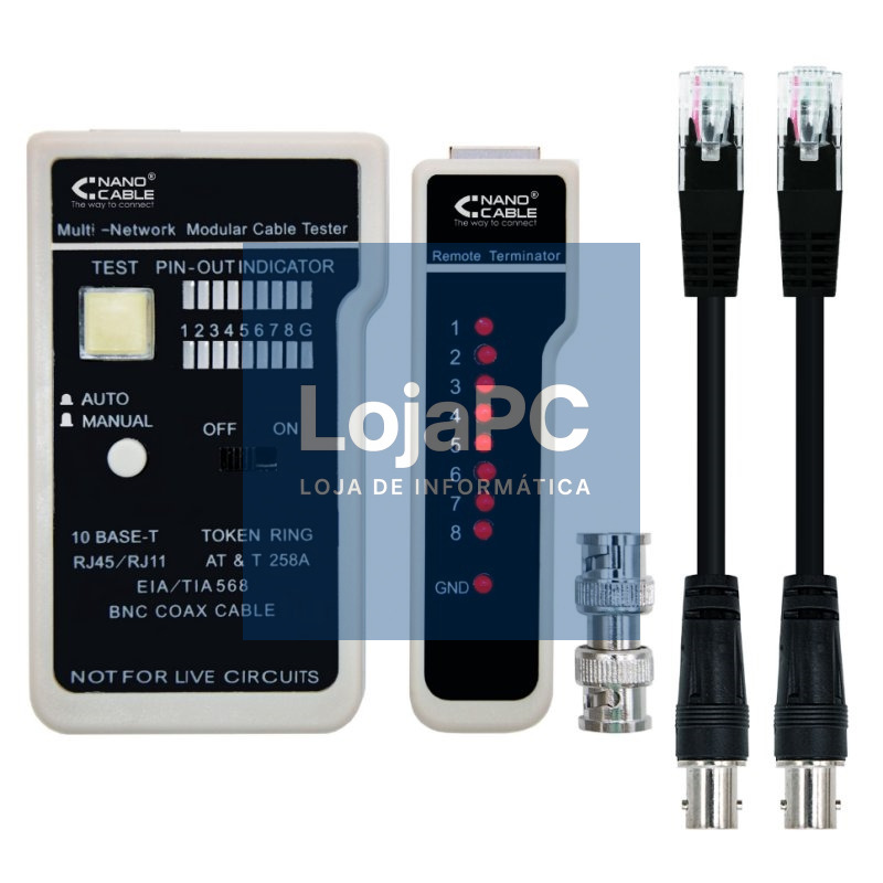 Nanocable Testeador cable RJ11/RJ12/RJ45, coaxial