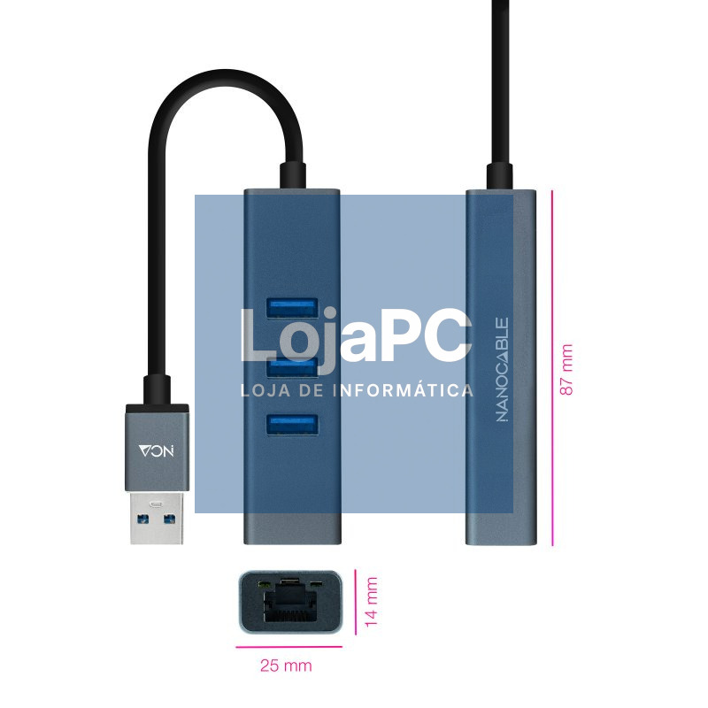 Nanocable Conversor USB 3.0 Ethernet + 3xUSB 3.0 — imagem 3