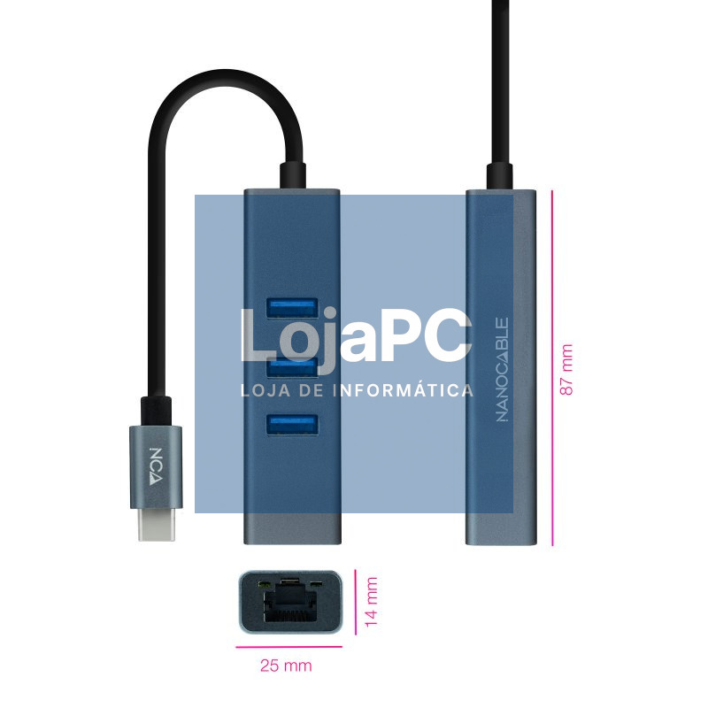Nanocable Conversor USB-C Ethernet +3xUSB 3.0 — imagem 2