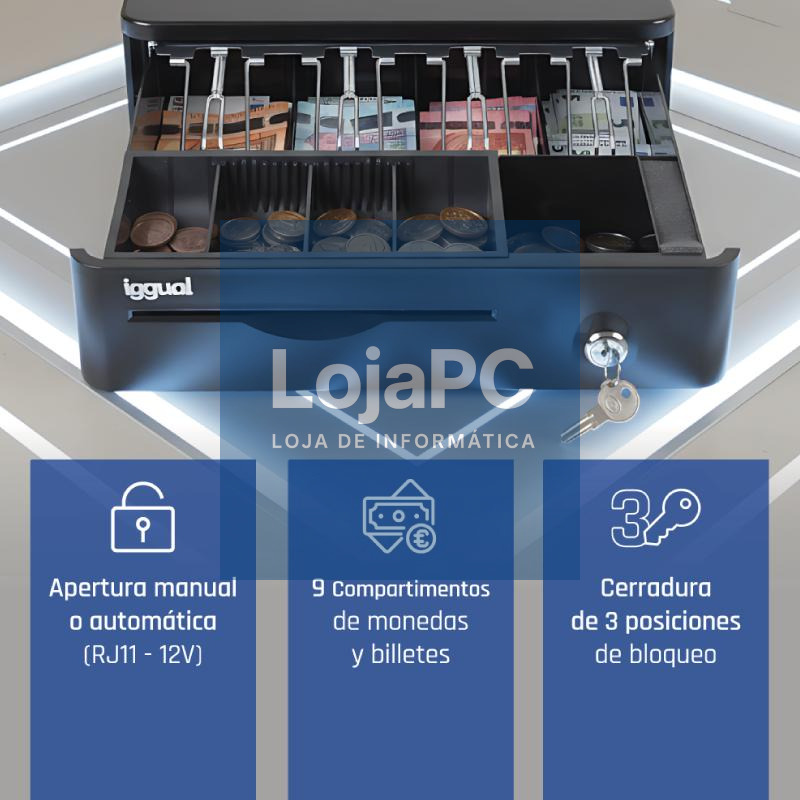 iggual Cajón Portamonedas IRON-10R 38cm 4+5 negro — imagem 3