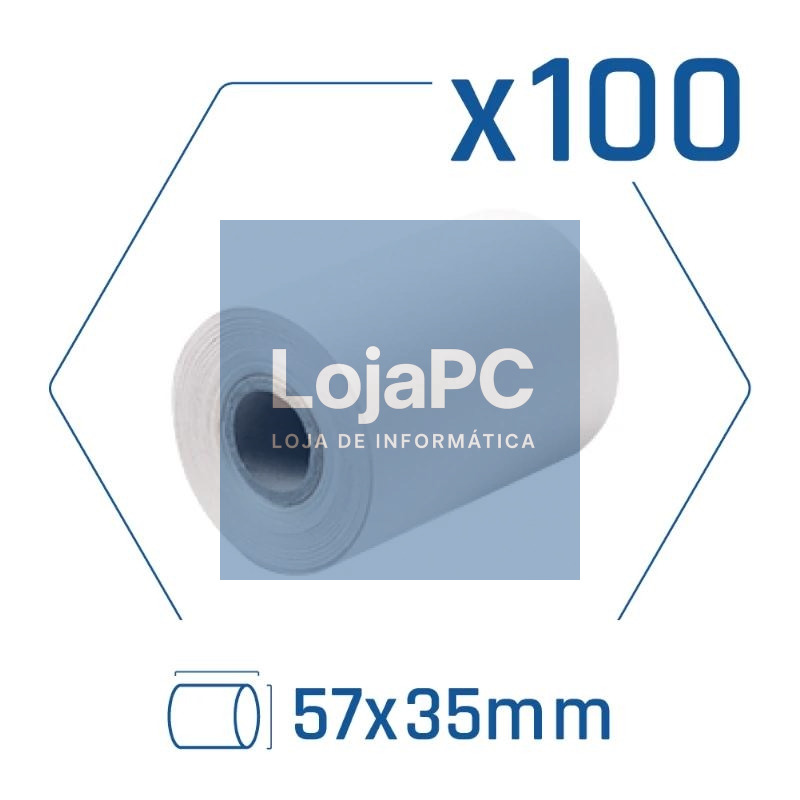 Pack 100 rollos papel térmico datáfono 57x35 mm