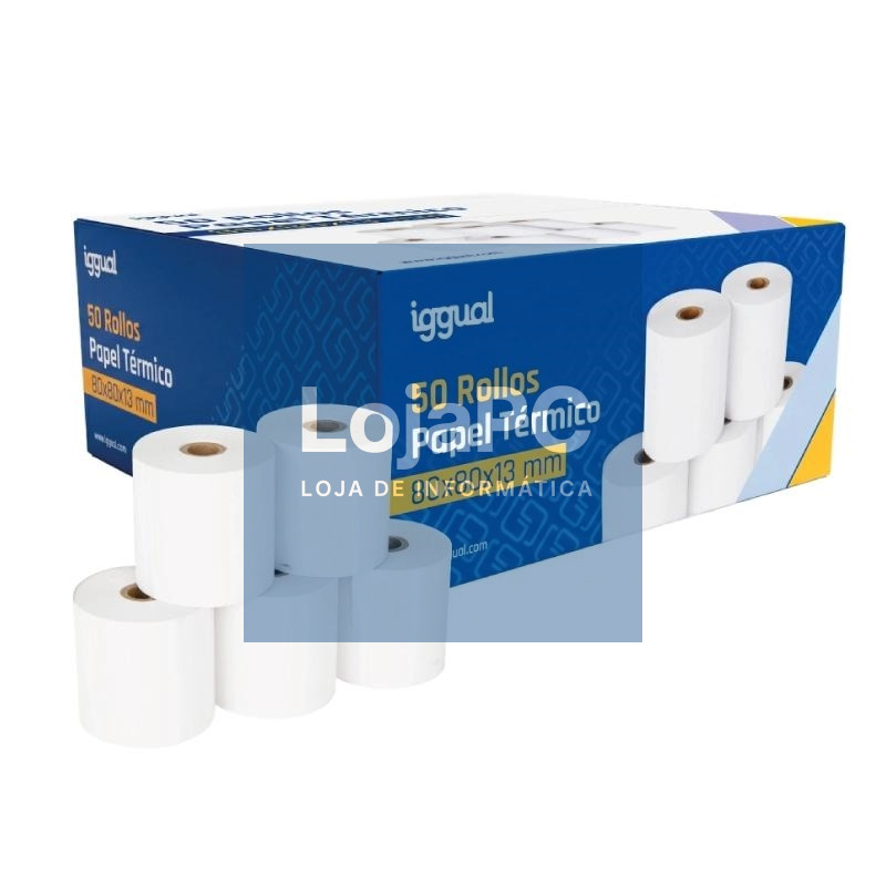 iggual Caja 50 rollos papel térmico sin BPA 80x80