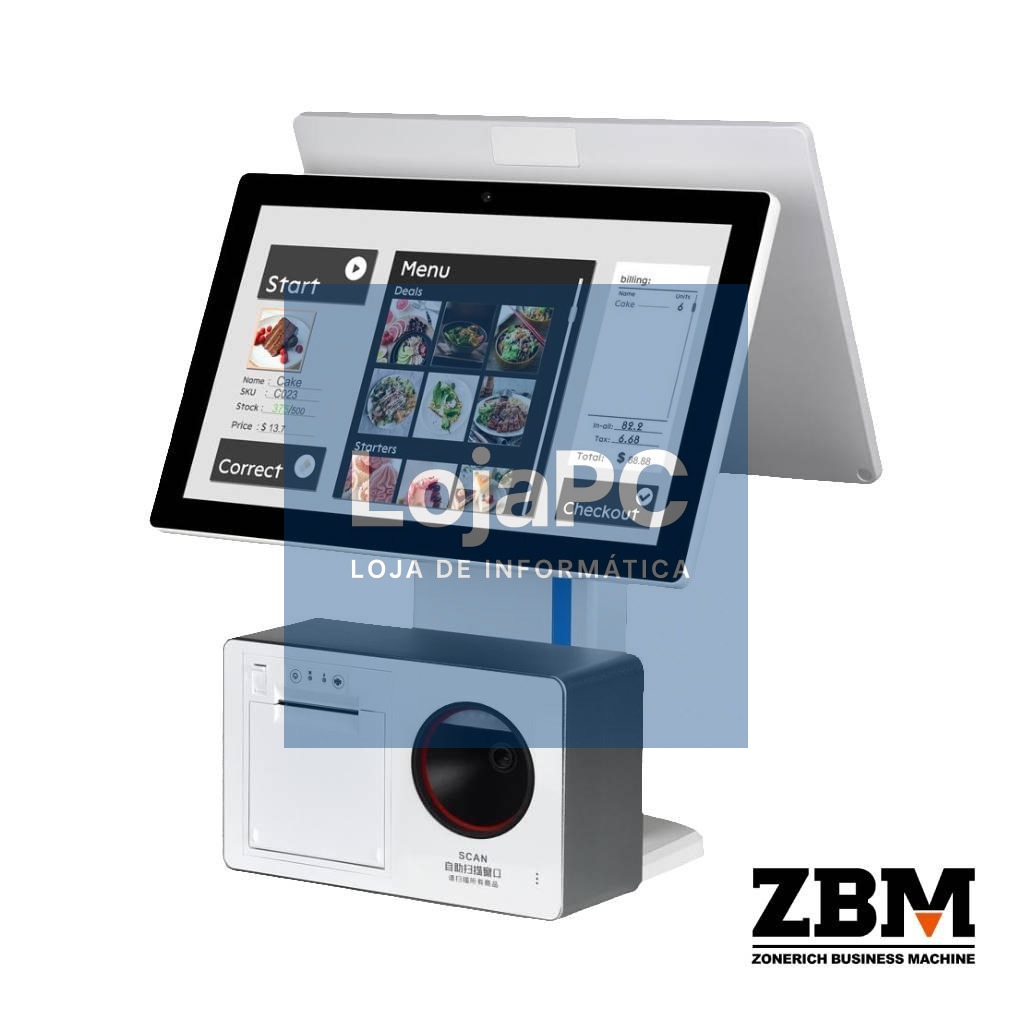 POS/Quiosque ZQ-ZN202 - Intel J6412 / DDR4 8GB / SSD 120GB / Printer & 2D Module / Touch 15.6" + Display Cliente 15.6" / W11 PRO