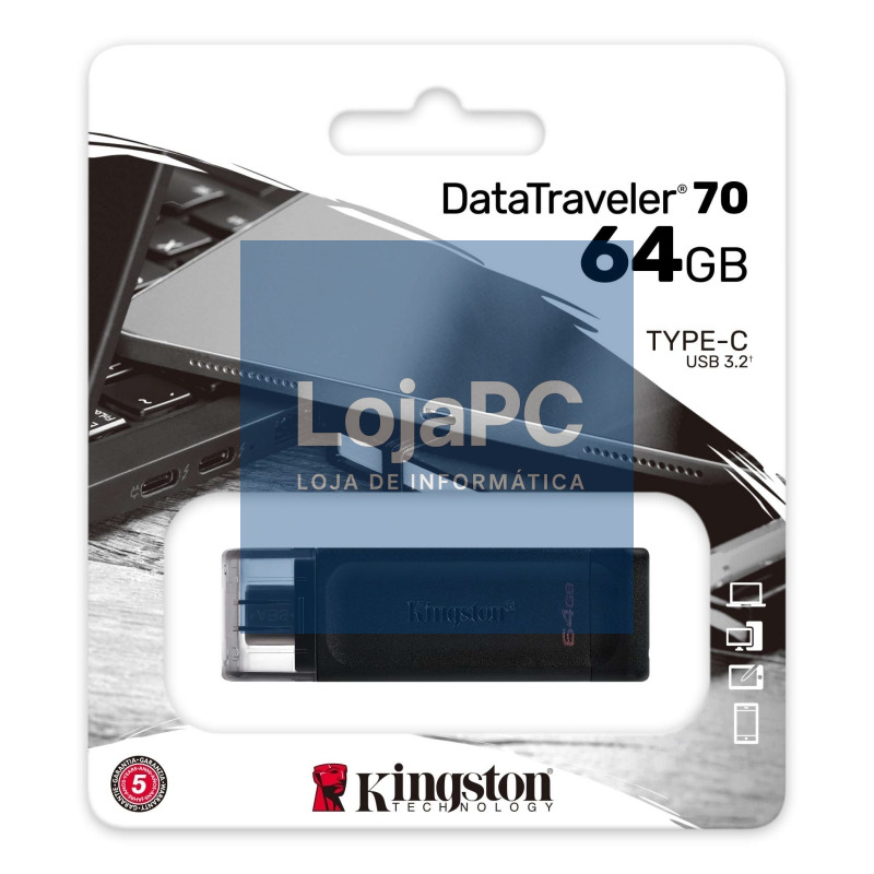 Kingston DataTraveler DT70 64GB USB C 3.2 Negro — imagem 3