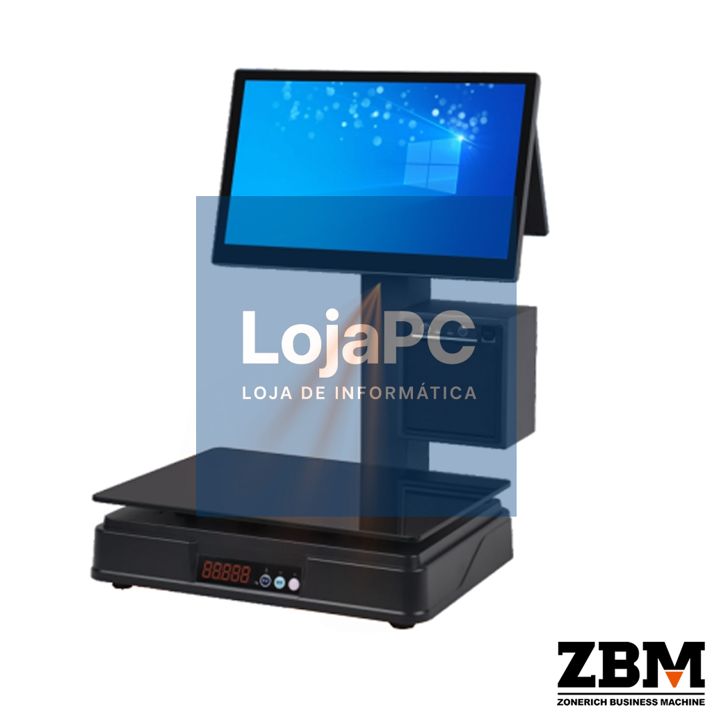 POS Balança ZQ-A182 - J6412 / DDR4 8GB / SSD 120GB / Touch 15.6" / Display Cl. 10" / Imp 80mm / W11P