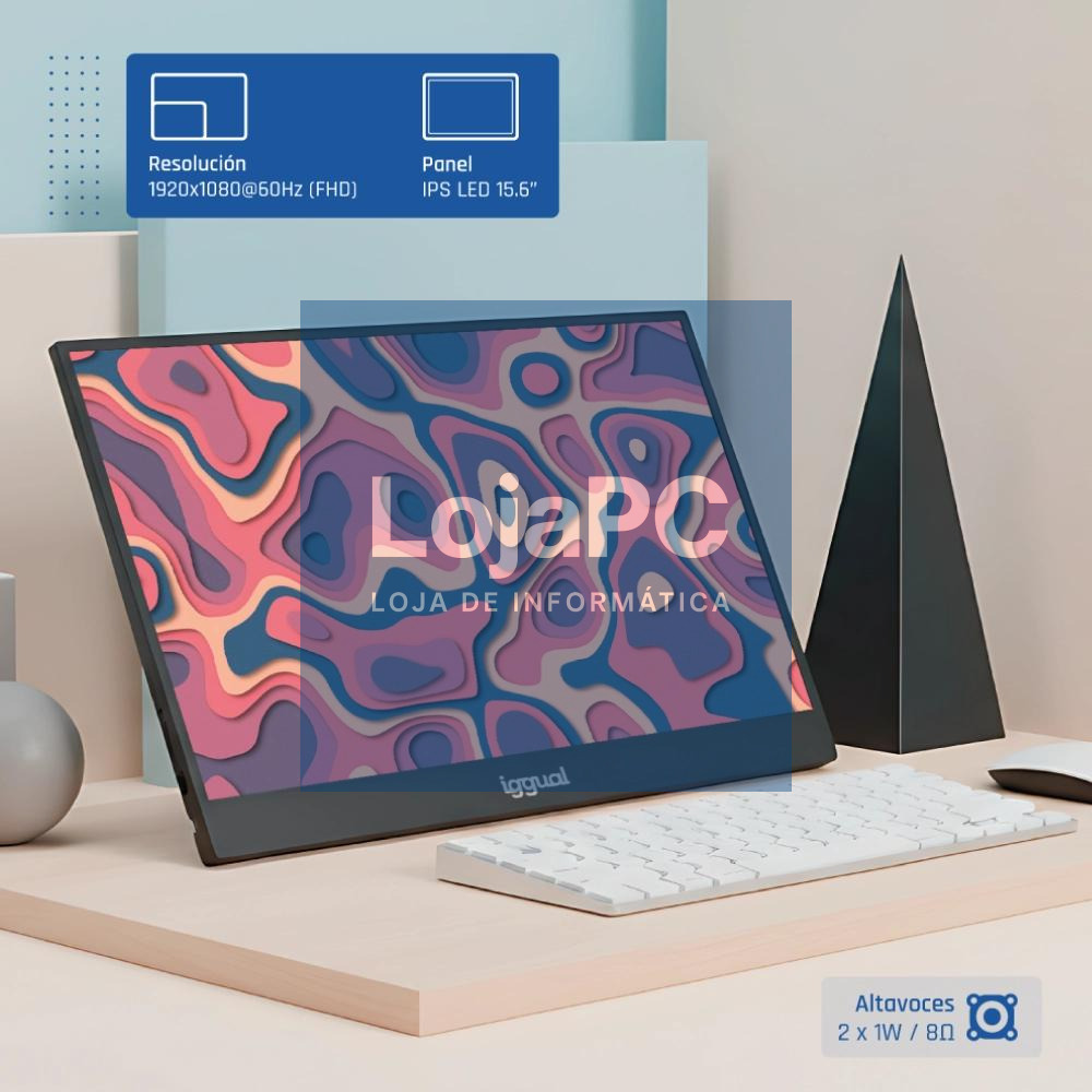 iggual Monitor portátil 15,6" IPS FHD USB-C funda — imagem 3