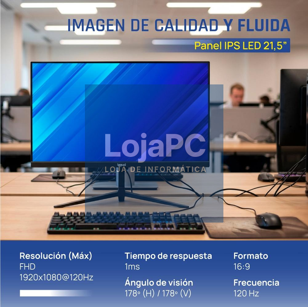 iggual Monitor 21,5" IPS 1ms FHD 120Hz VGA HDMI DP — imagem 3