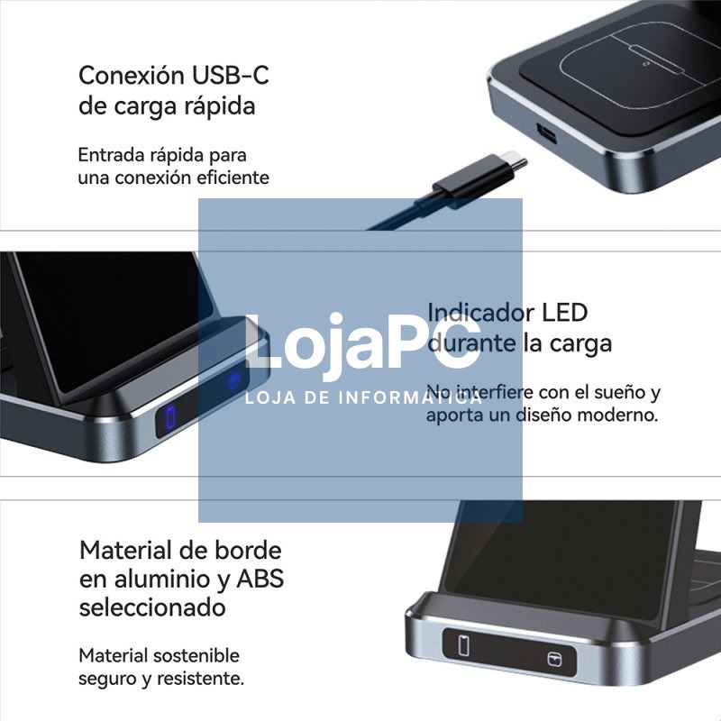 Base de Base de Carregador Sem Fio 3-em-1 COOL PRETA — imagem 4