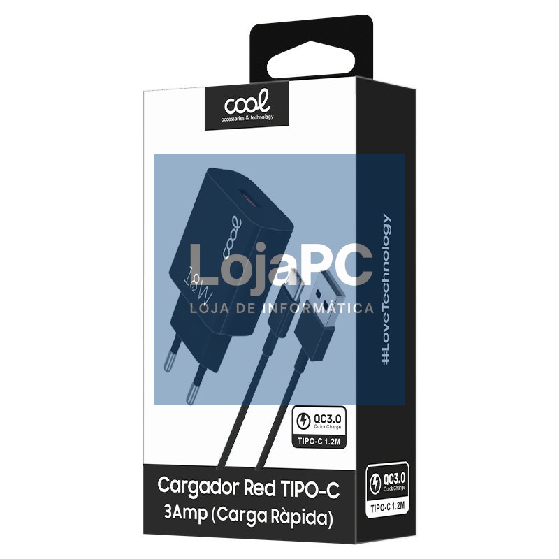 3Amp Universal Type-C Connector Network Charger (Fast Charge) COOL Kit 2 em 1 Preto — imagem 2