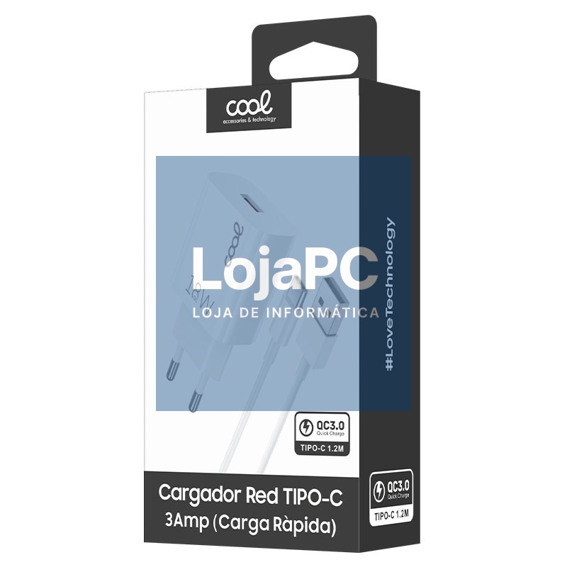 3Amp Universal Tipo-C Conector Carregador de Rede (Carga Rápida) Kit COOL 2 em 1 Branco — imagem 2