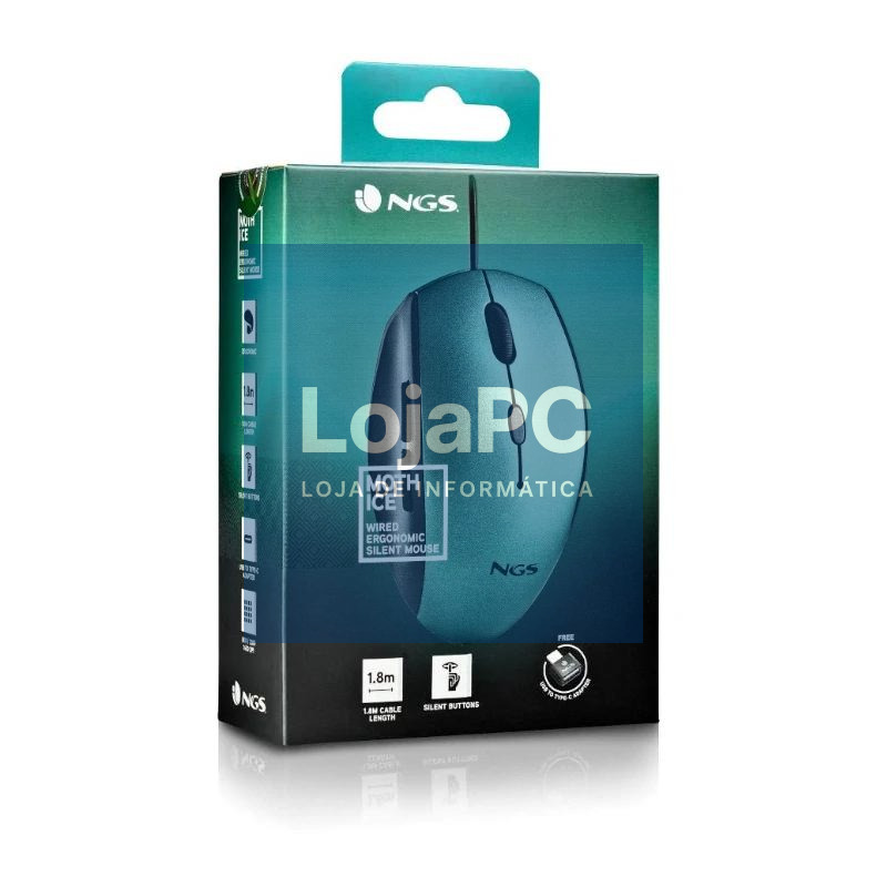 NGS WIRED ERGO SILENT MOUSE + USB TYPE C ADAPT ICE — imagem 3