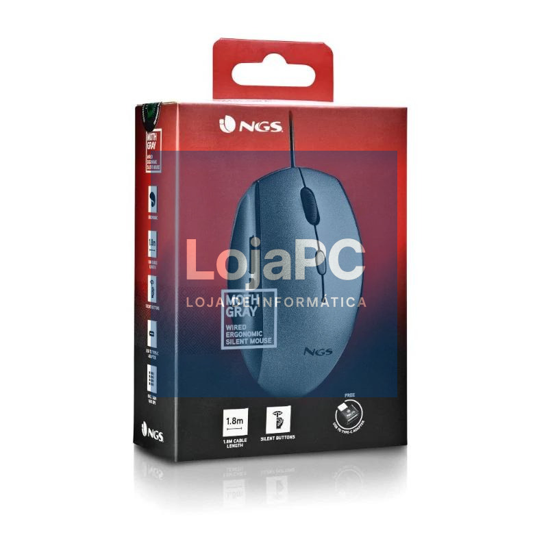 NGS WIRED ERGO SILENT MOUSE + USB TYPE C ADAP GRAY — imagem 3