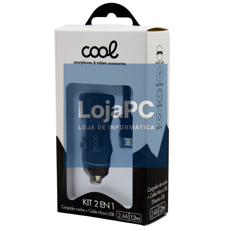 Car Charger MicroUsb Cable (2 x Usb) COOL 2.4A Kit 2 in 1 Black — imagem 3