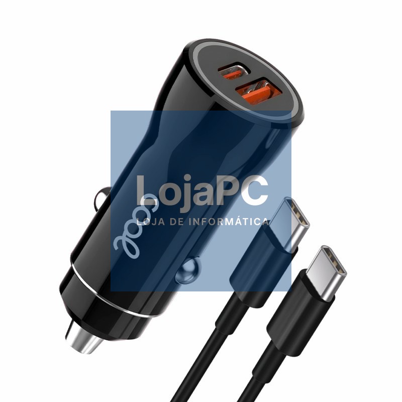 Car Charger Type C Cable (2 x USB + Type-C) COOL 38W Kit 2 in 1 Black