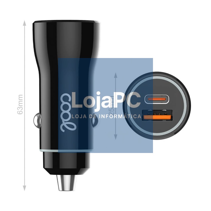 Car Charger Type C Cable (2 x USB + Type-C) COOL 38W Kit 2 in 1 Black — imagem 2