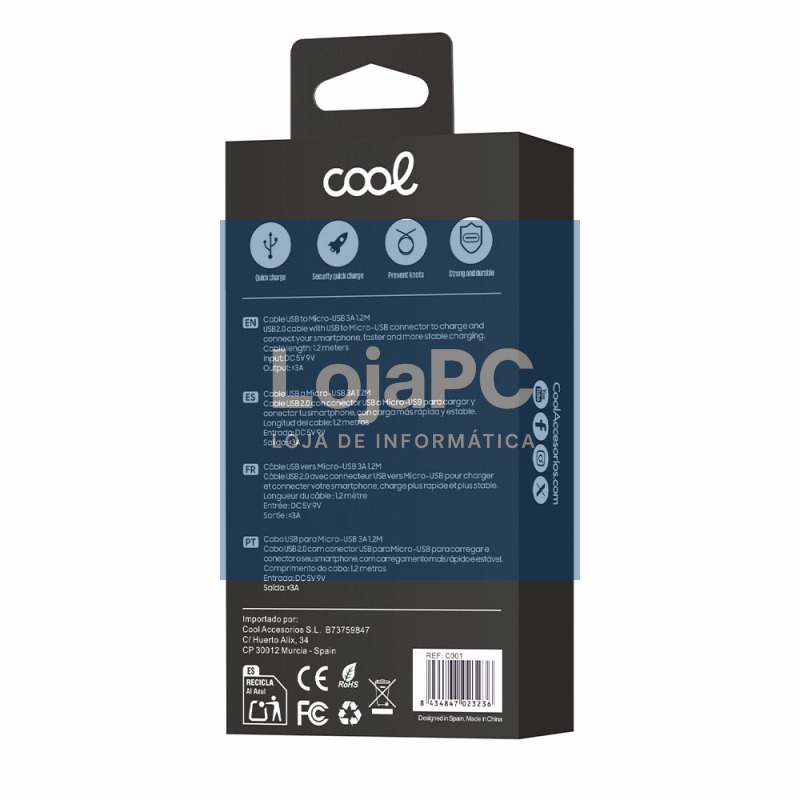 Compatible USB Cable COOL Universal (micro-usb) 1.2 meters Black 2.4 Amp — imagem 4