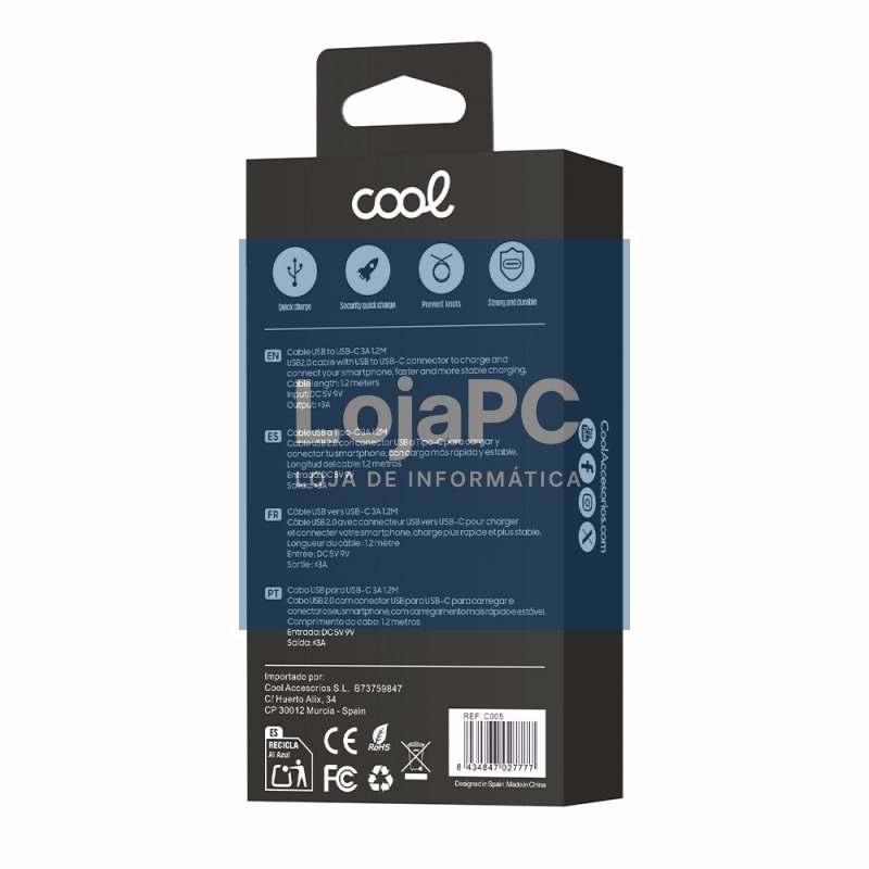 Compatible USB Cable COOL Universal TYPE-C (1.2 meters) Black 2.4 Amp — imagem 4