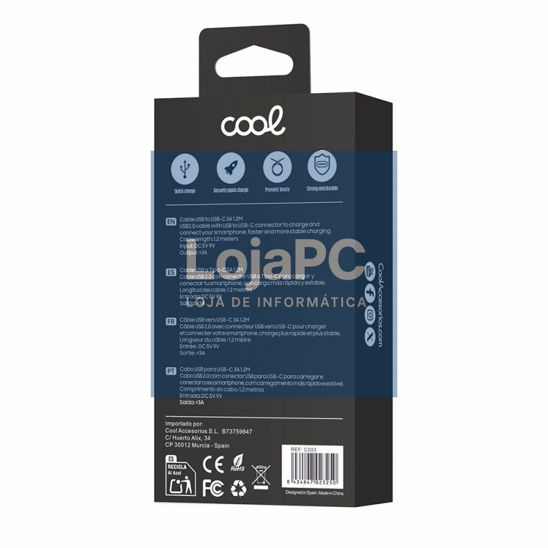 Compatible USB Cable COOL Universal TYPE-C (1.2 meters) White 2.4 Amp — imagem 4
