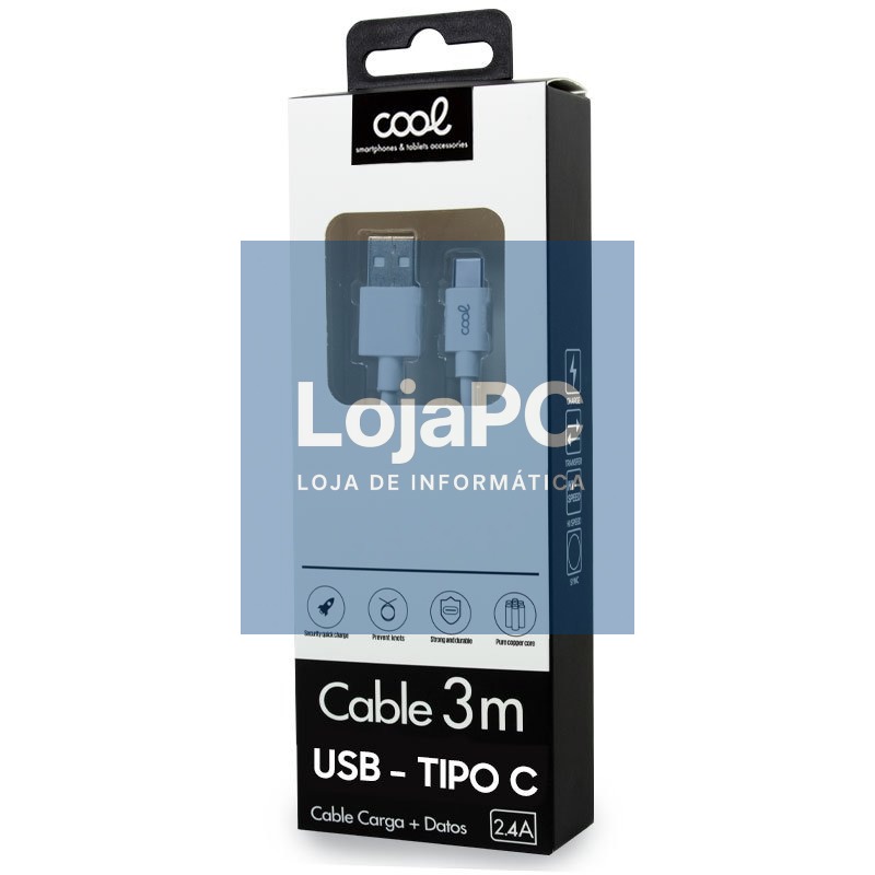 Compatible USB Cable COOL Universal TYPE-C (3 meters) White 2.4 Amp — imagem 2